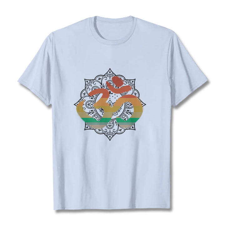 Camiseta de algodón con estampado de mandala sánscrito Om en degradado de colores y Buddha Stones - Cian claro - 2XL - image 18