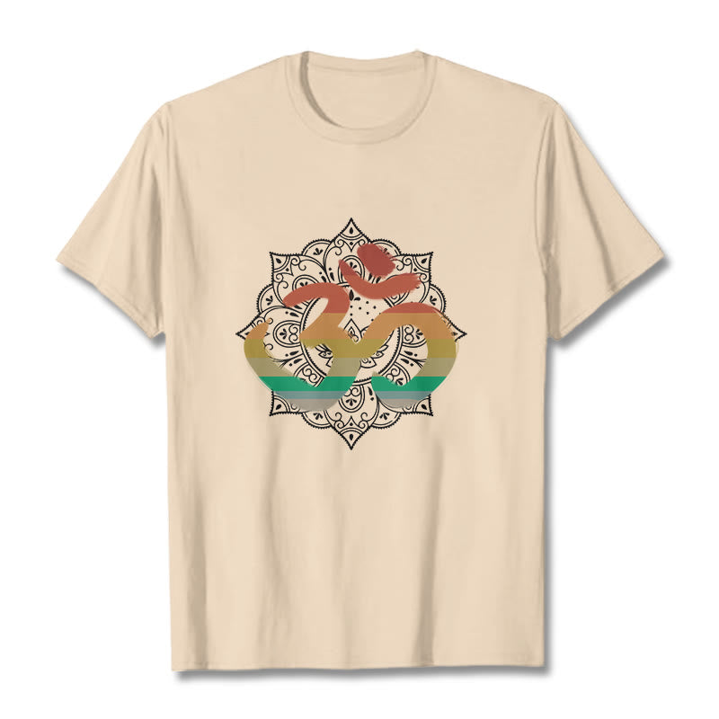 Camiseta de algodón con estampado de mandala sánscrito Om en degradado de colores y Buddha Stones - Sopa de mariscos - 2XL - image 10