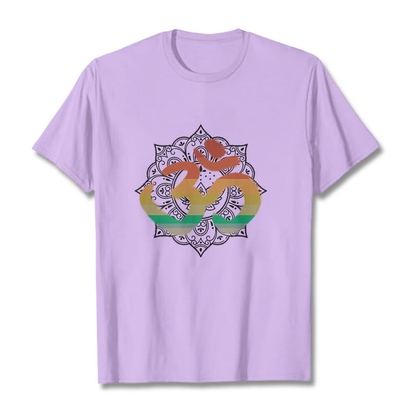 Camiseta de algodón con estampado de mandala sánscrito Om en degradado de colores y Buddha Stones - Ciruela - 2XL - image 16