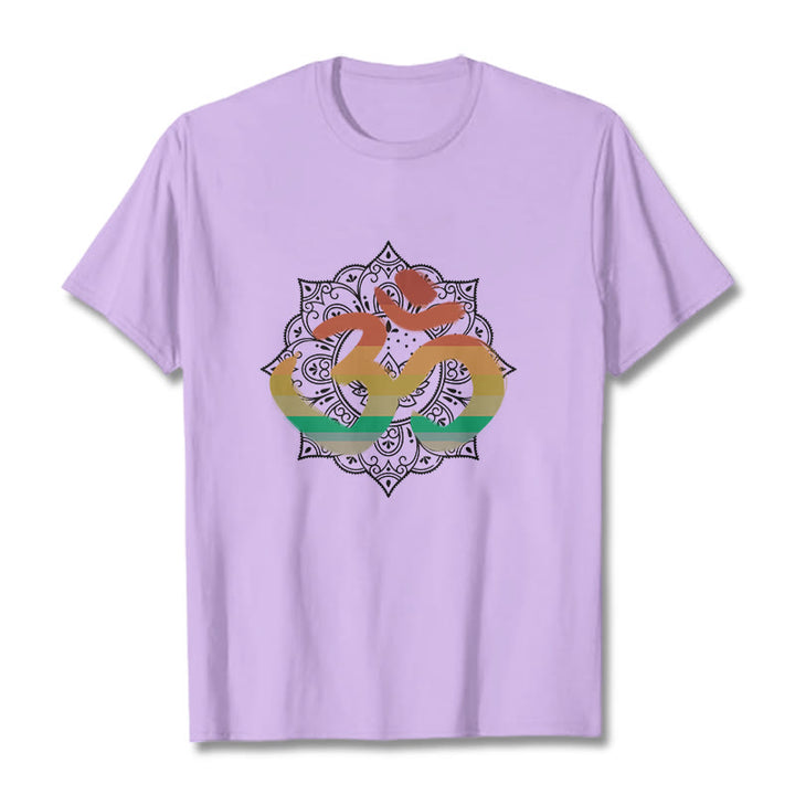 Camiseta de algodón con estampado de mandala sánscrito Om en degradado de colores y Buddha Stones - Ciruela - 2XL - image 16