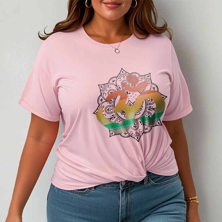 Camiseta de algodón con estampado de mandala sánscrito Om en degradado de colores y Buddha Stones - image 13