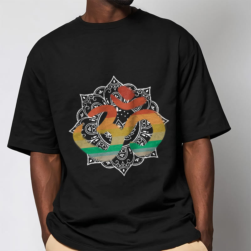 Camiseta de algodón con estampado de mandala sánscrito Om en degradado de colores y Buddha Stones - image 8