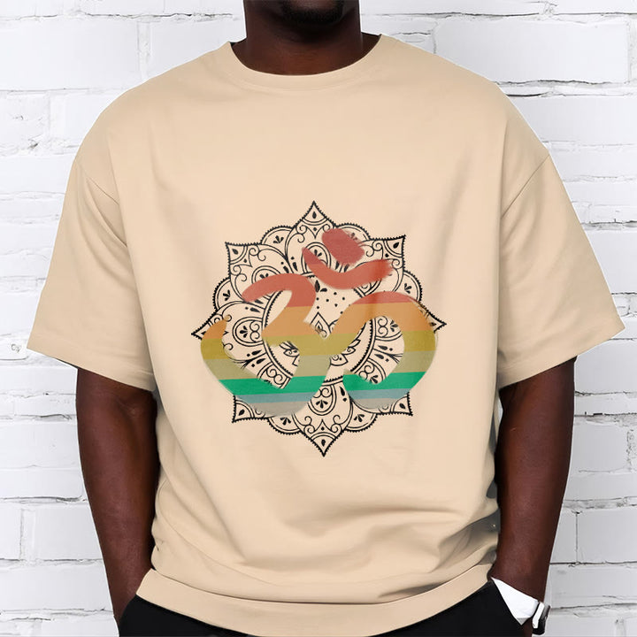 Camiseta de algodón con estampado de mandala sánscrito Om en degradado de colores y Buddha Stones - image 11