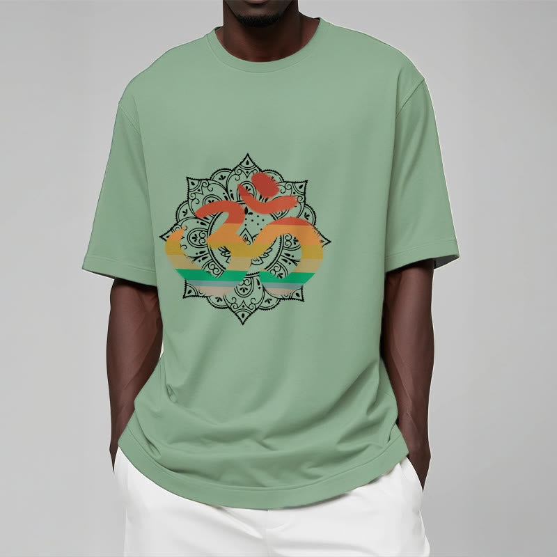 Camiseta de algodón con estampado de mandala sánscrito Om en degradado de colores y Buddha Stones - image 15