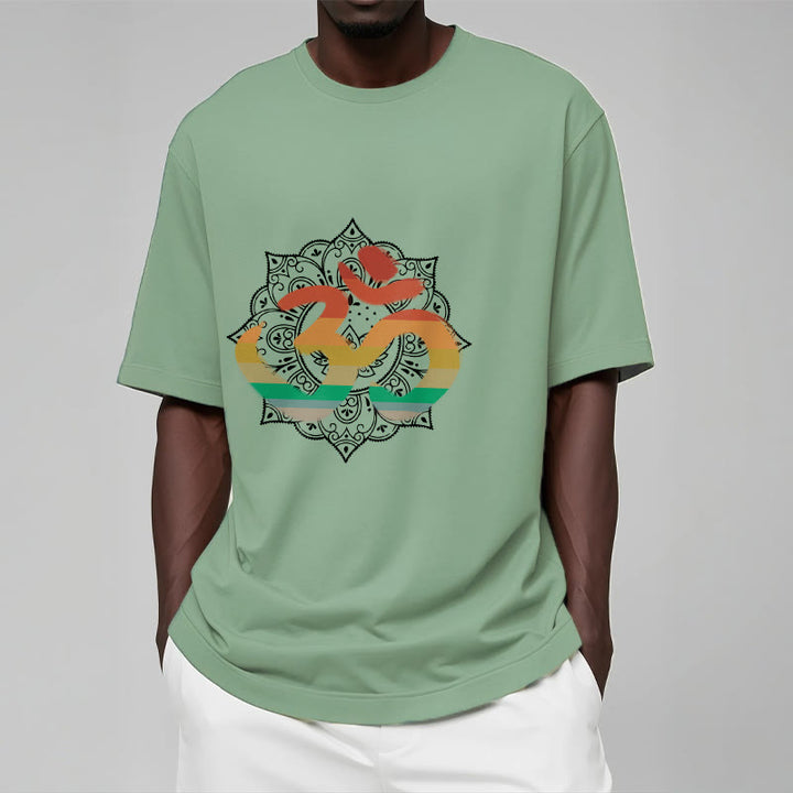 Camiseta de algodón con estampado de mandala sánscrito Om en degradado de colores y Buddha Stones - image 15