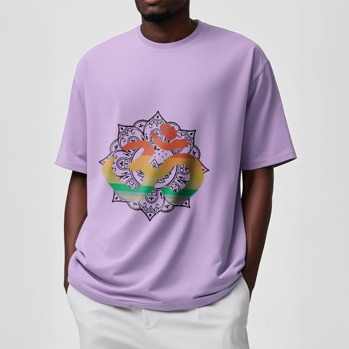 Camiseta de algodón con estampado de mandala sánscrito Om en degradado de colores y Buddha Stones - image 17