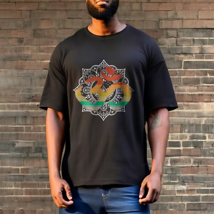 Camiseta de algodón con estampado de mandala sánscrito Om en degradado de colores y Buddha Stones - image 9