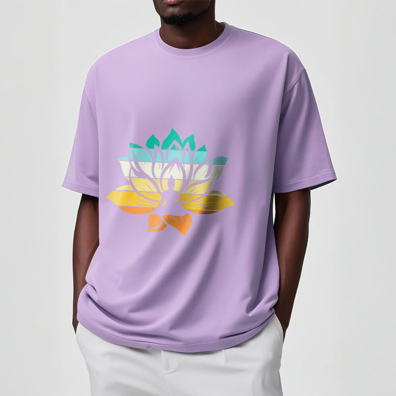 Camiseta de algodón con diseño de Buda meditando y flor de loto en degradado de Buddha Stones - image 17