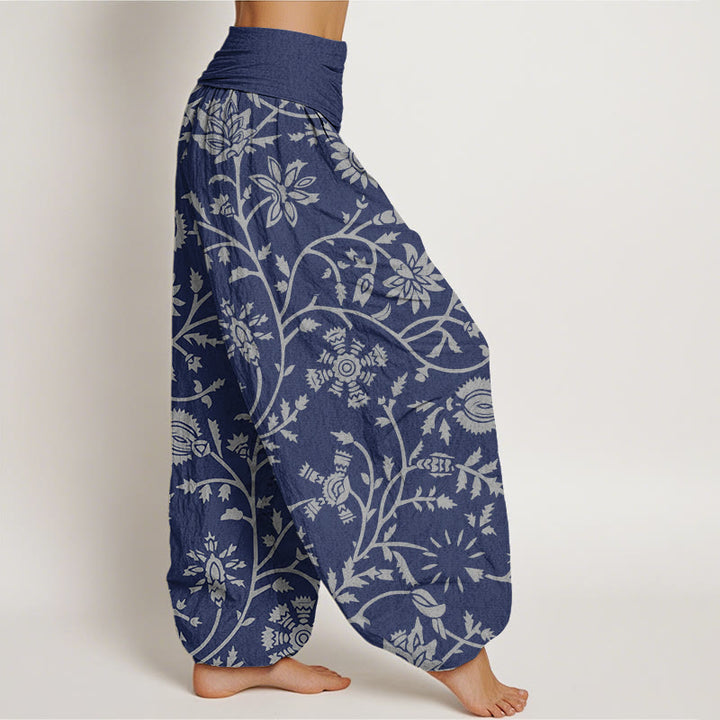Pantalones bombachos de cintura elástica para mujer, de algodón, estilo casual, con estampado floral de ramas y enredaderas , de Buddha Stones. - image 1