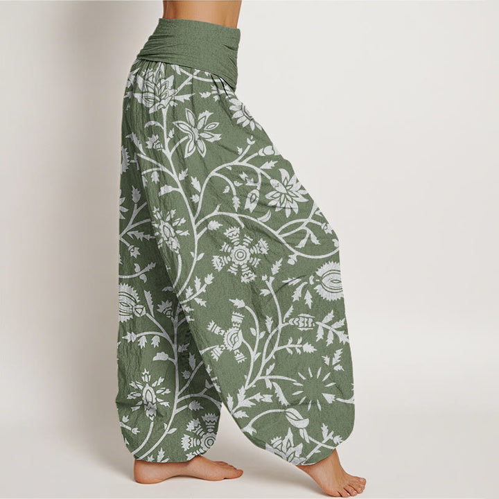 Pantalones harén de cintura elástica para mujer con diseño de ramas florales y vides que fluyen, con Buddha Stones - image 6