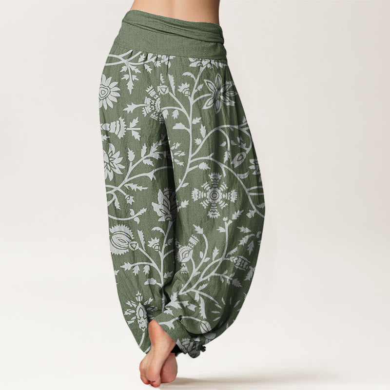 Pantalones harén de cintura elástica para mujer con diseño de ramas florales y vides que fluyen, con Buddha Stones - image 7