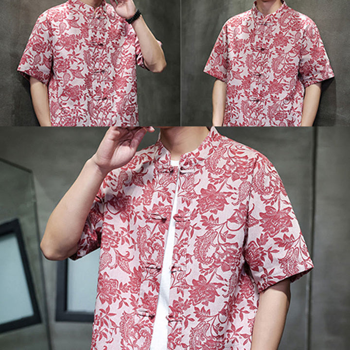 Camisa de algodón para hombre con bolsillos, diseño casual de jacquard paisley con estampado de flores y plantas, y botones de Buddha Stones . - image 8