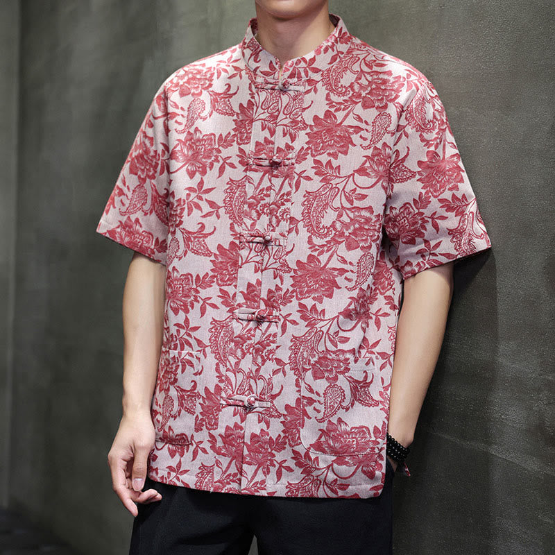 Camisa de algodón para hombre con bolsillos, diseño casual de jacquard paisley con estampado de flores y plantas, y botones de Buddha Stones . - image 2