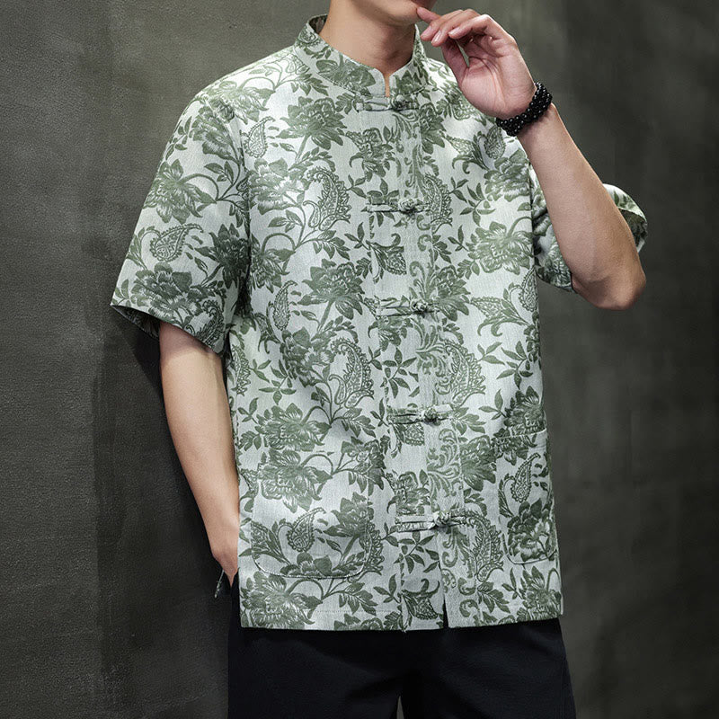 Camisa de algodón para hombre con bolsillos, diseño casual de jacquard paisley con estampado de flores y plantas, y botones de Buddha Stones . - Verde mar medio - US/UK/AU44, EU54 (4XL) - image 29