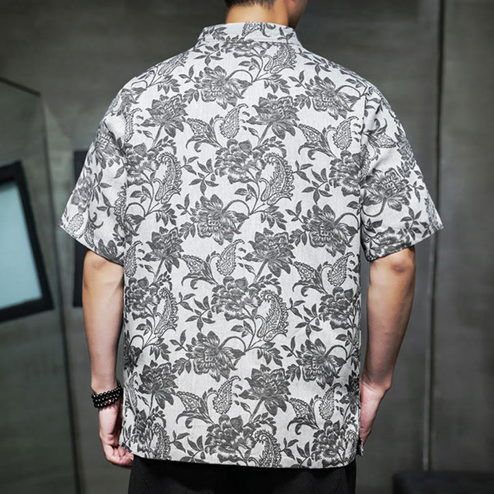 Camisa de algodón para hombre con bolsillos, diseño casual de jacquard paisley con estampado de flores y plantas, y botones de Buddha Stones . - image 23