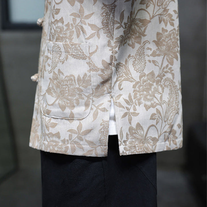 Camisa de algodón para hombre con bolsillos, diseño casual de jacquard paisley con estampado de flores y plantas, y botones de Buddha Stones . - image 18