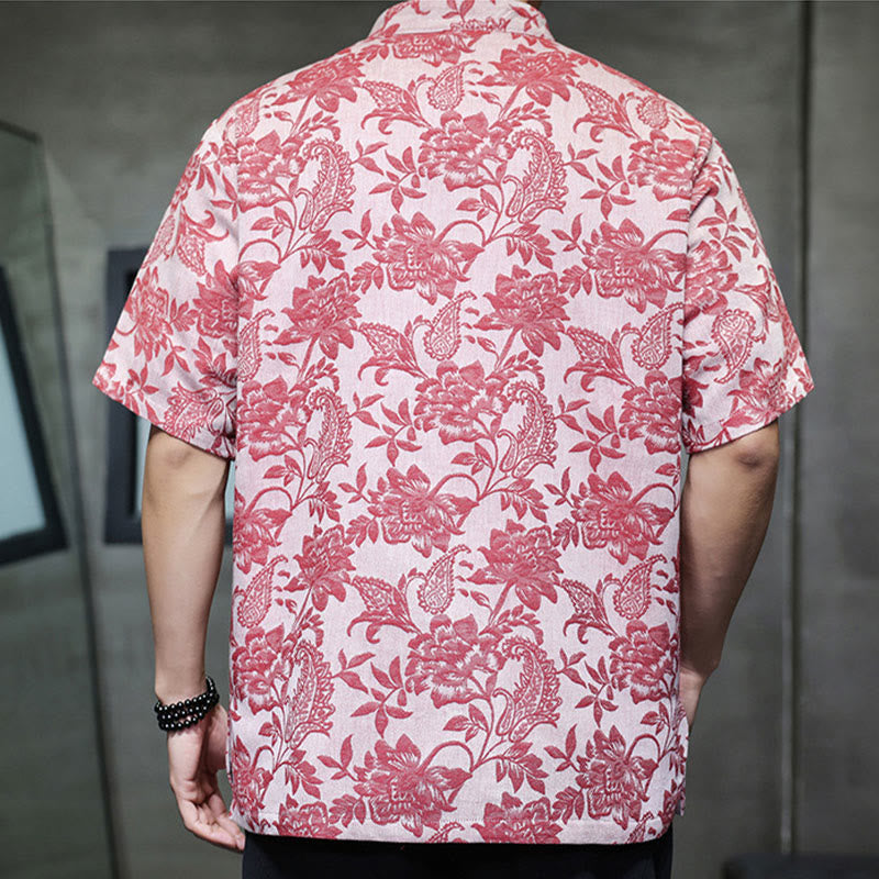Camisa de algodón para hombre, estilo cárdigan informal con estampado de flores y plantas de cachemira y jacquard con botones de rana y bolsillos. - image 6