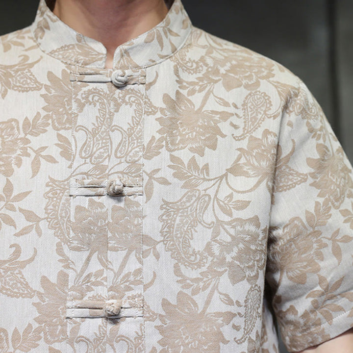 Camisa de algodón para hombre con bolsillos, diseño casual de jacquard paisley con estampado de flores y plantas, y botones de Buddha Stones . - image 17