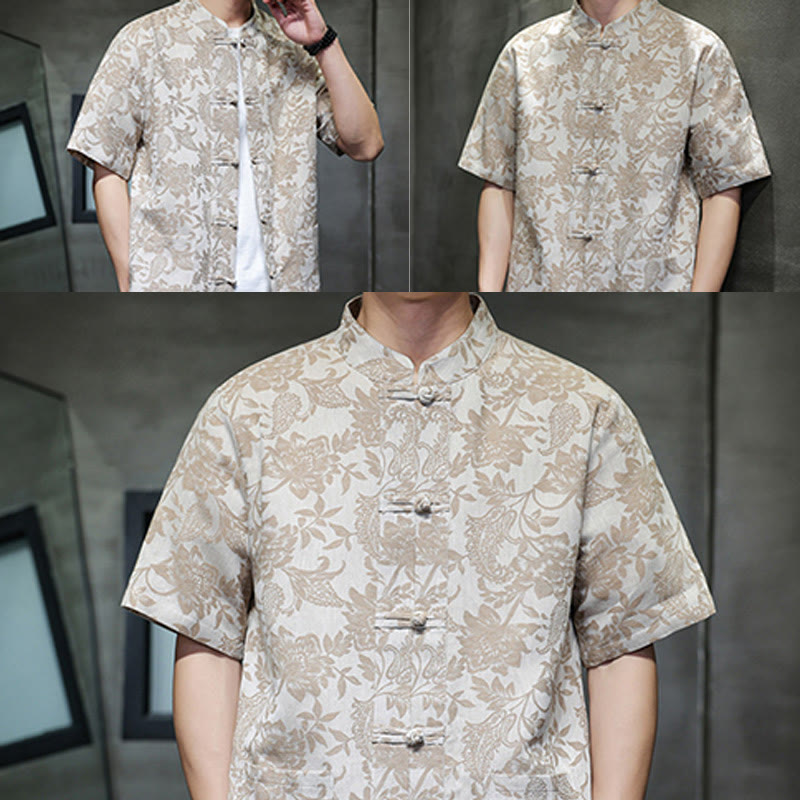 Camisa de algodón para hombre con bolsillos, diseño casual de jacquard paisley con estampado de flores y plantas, y botones de Buddha Stones . - image 20