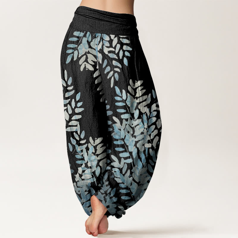Pantalones bombachos de cintura elástica para mujer, de algodón, estilo casual, con estampado de hojas entrelazadas y Buddha Stones. - image 2