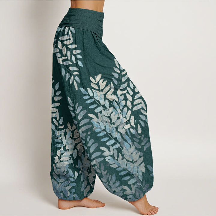 Pantalones bombachos de cintura elástica para mujer, de algodón, estilo casual, con estampado de hojas entrelazadas y Buddha Stones. - image 5
