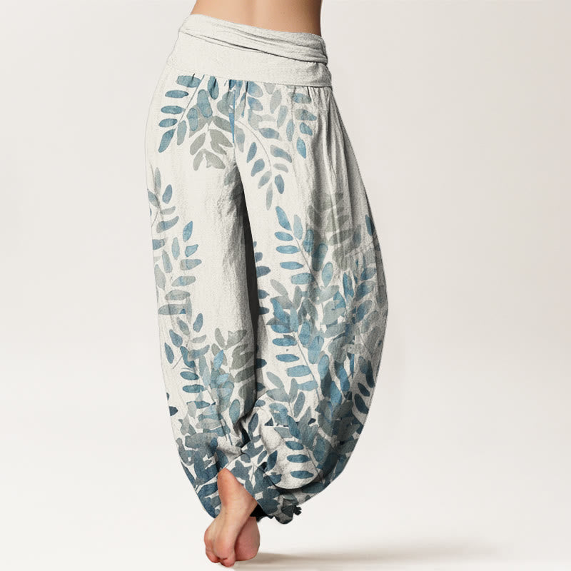 Pantalones bombachos de cintura elástica para mujer, de algodón, estilo casual, con estampado de hojas entrelazadas y Buddha Stones. - image 9
