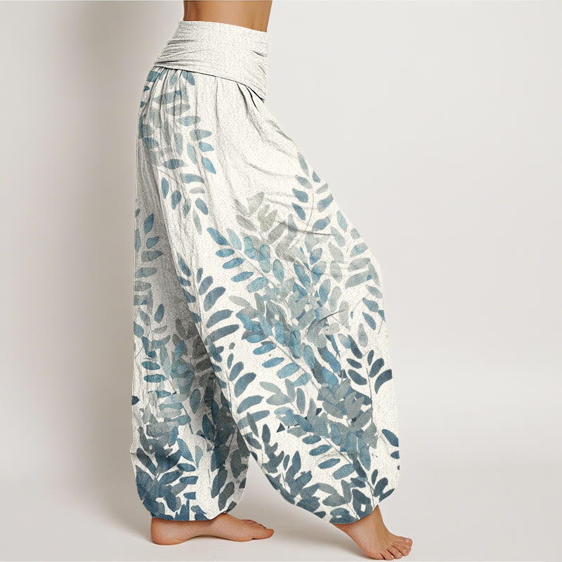 Pantalones bombachos de cintura elástica para mujer, de algodón, estilo casual, con estampado de hojas entrelazadas y Buddha Stones. - image 8