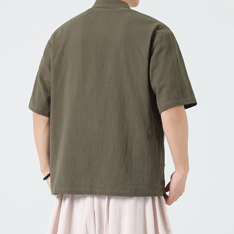 Camisa de algodón de media manga para hombre con diseño informal de media rana y botones, cuello alto y bolsillo, con Buddha Stones - image 27