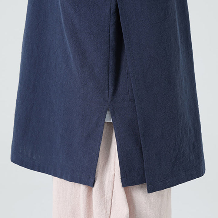 Camisa de lino y algodón de media manga para hombre, diseño vintage de primavera con cuello y tapeta inclinada, con estampado de Buddha Stones - image 13