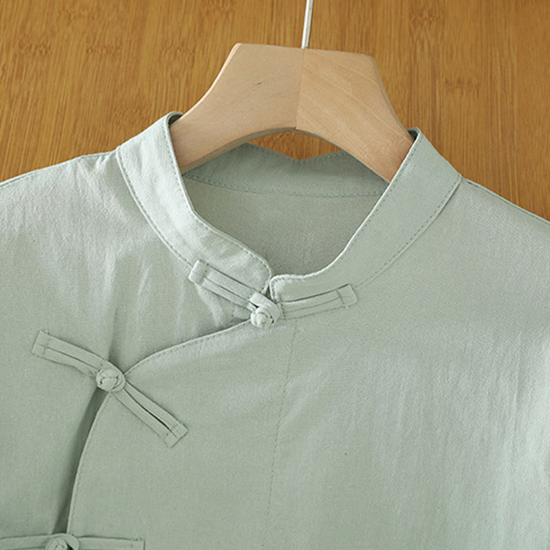 Buddha Stones Camisa de algodón para mujer, estilo vintage, informal, con botones de rana chinos, con cordones y diseño de patchwork - image 1