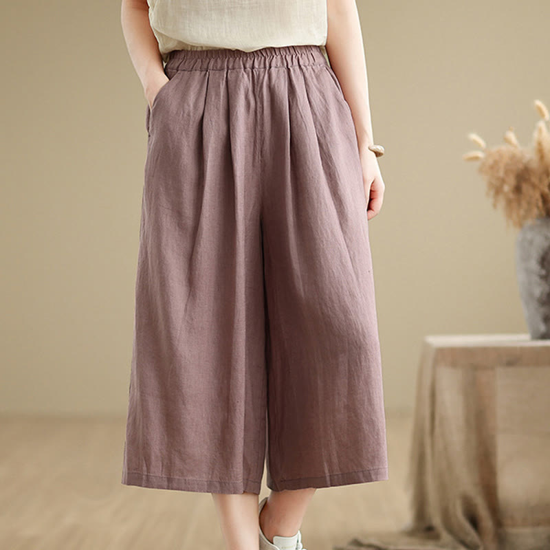 Pantalones cortos de algodón de pierna ancha y bolsillos para mujer, diseño simple, con diseño de patchwork de color liso y Buddha Stones para verano - image 1