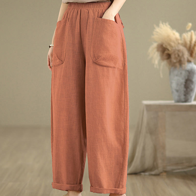 Pantalones Buddha Stones de lino y algodón para mujer, informales, de uso diario, con diseño sencillo y liso, con bolsillos - image 18