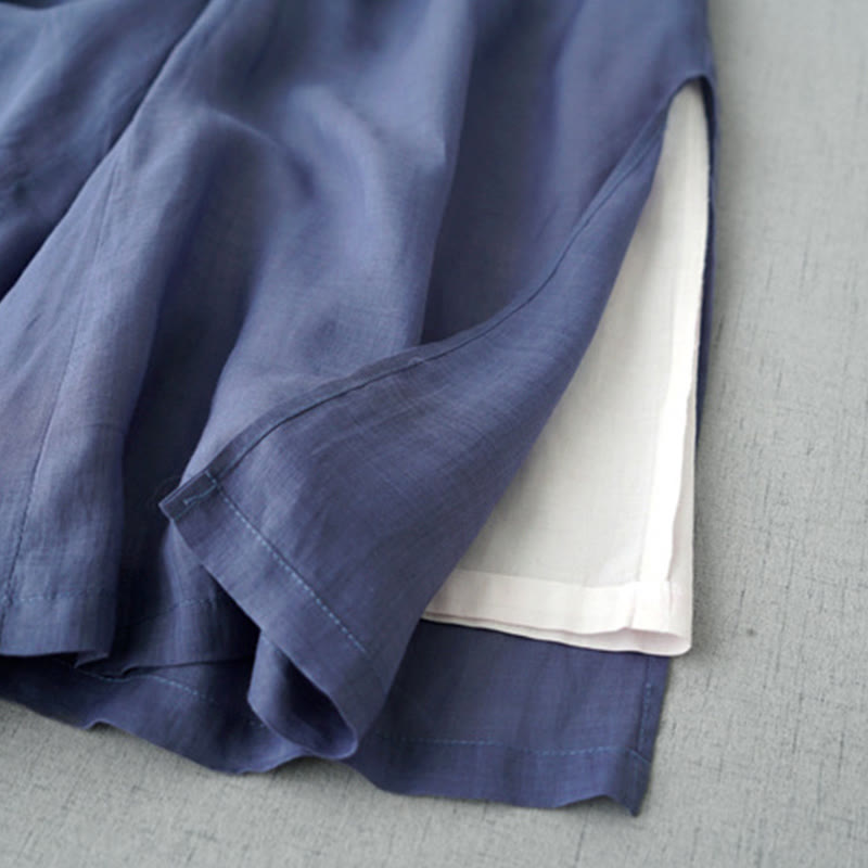 Pantalones casuales de pierna ancha con abertura de ramio, lisos y bolsillos, de Buddha Stones, para mujer, de largo 7-8 - image 3