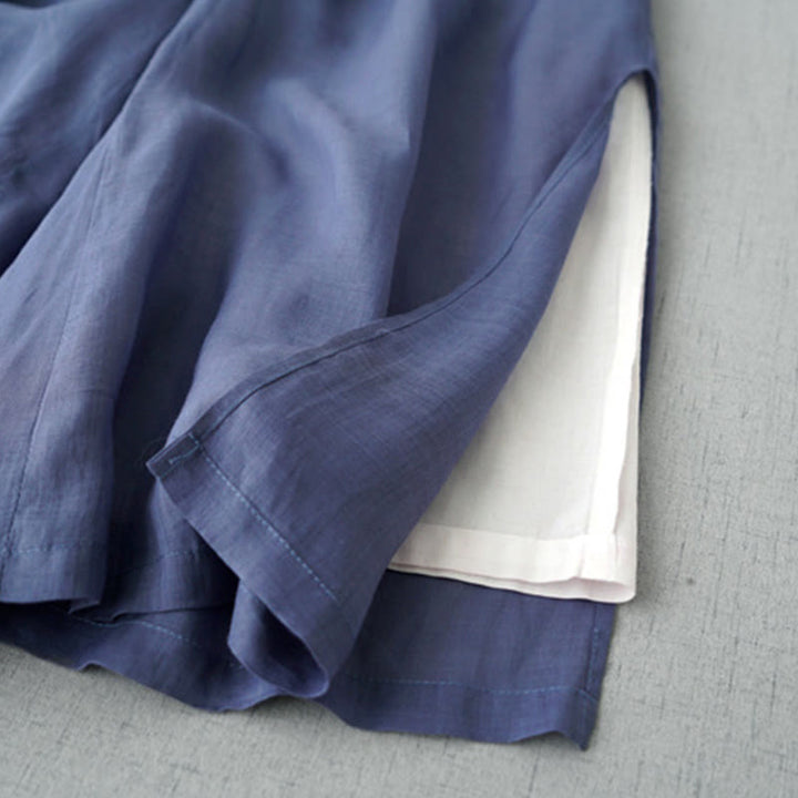 Pantalones casuales de pierna ancha con abertura de ramio, lisos y bolsillos, de Buddha Stones, para mujer, de largo 7-8 - image 3