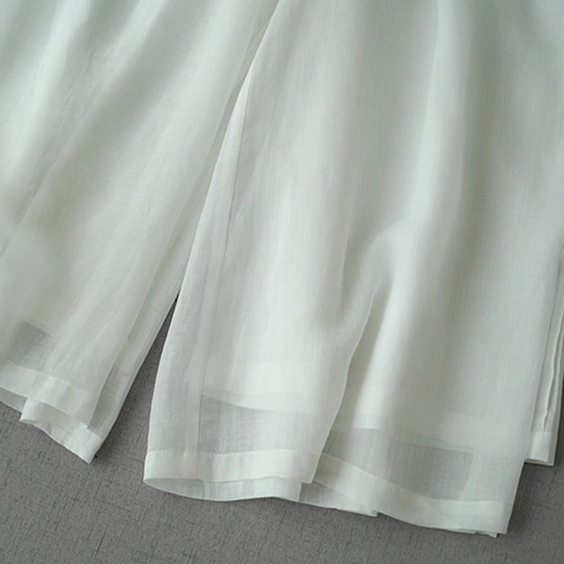 Pantalones casuales de pierna ancha con abertura de ramio, lisos y bolsillos, de Buddha Stones, para mujer, de largo 7-8