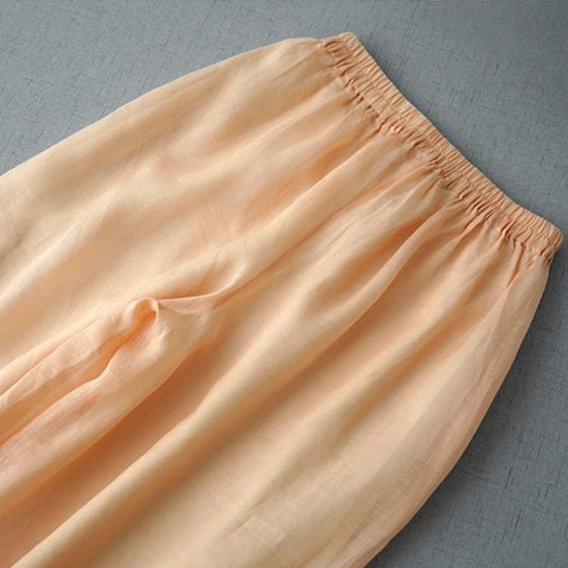 Pantalones casuales de pierna ancha con abertura de ramio, lisos y bolsillos, de Buddha Stones, para mujer, de largo 7-8