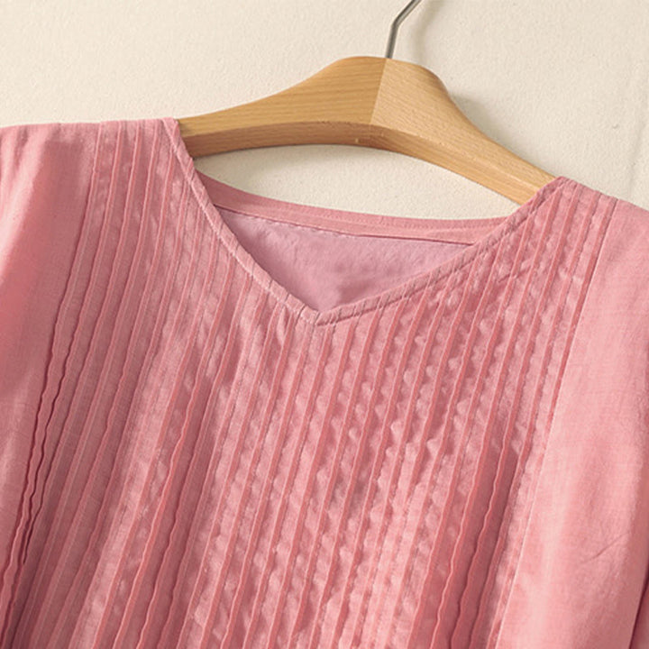 Vestido midi de lino y algodón con pliegues, de verano, de manga corta y con cordones, para mujer, con bolsillos, de Buddha Stones - image 2