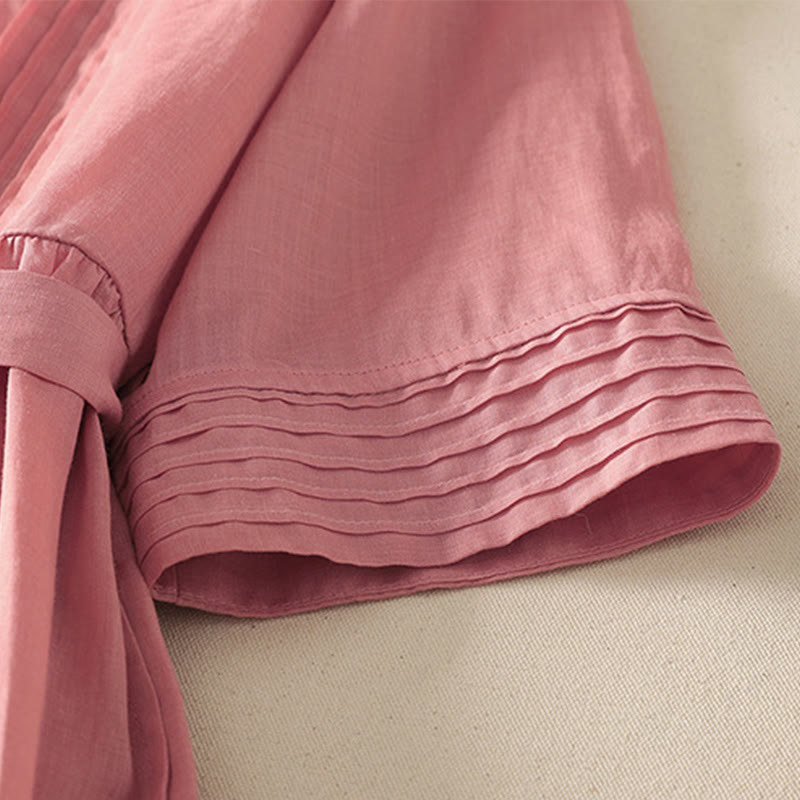 Vestido midi de lino y algodón con pliegues, de verano, de manga corta y con cordones, para mujer, con bolsillos, de Buddha Stones - image 6