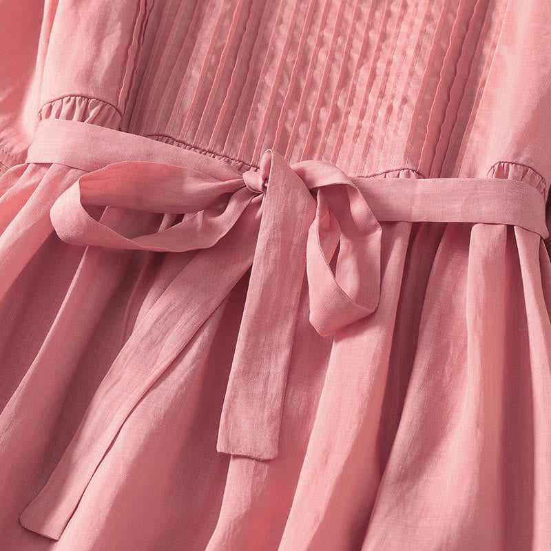 Vestido midi de lino y algodón con pliegues, de verano, de manga corta y con cordones, para mujer, con bolsillos, de Buddha Stones - image 5