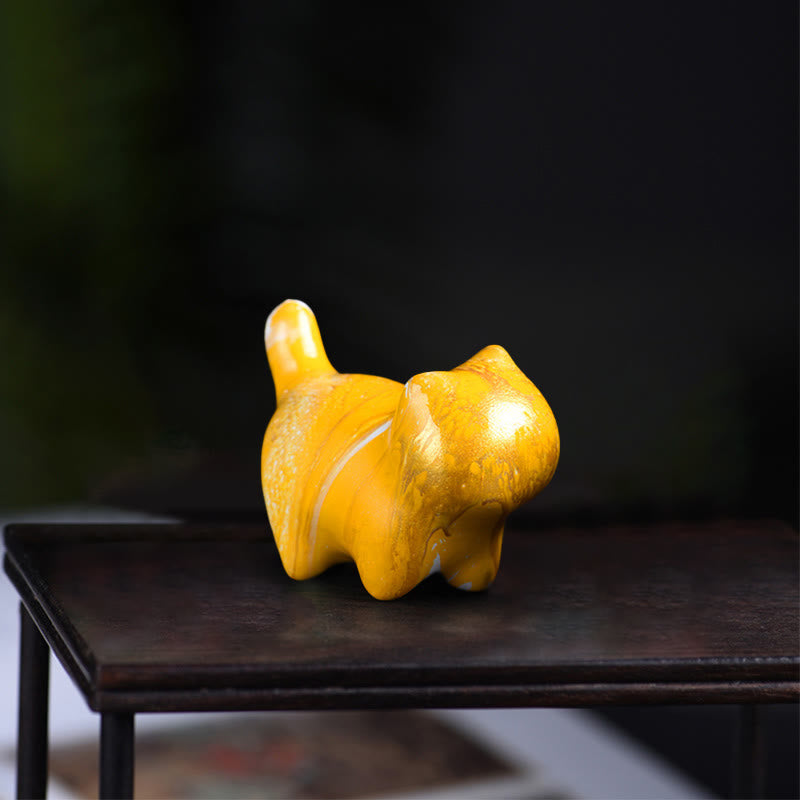 Mini gato encantador de Buddha Stones , madera de ébano, lacado, artesanía, decoración de paz - Amarillo (color amarillo aleatorio) - image 5