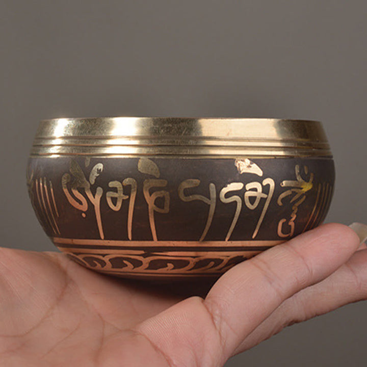 Buddha Stones Juego de cuencos tibetanos hechos a mano con diseño de ojos de Buda y escritura sagrada para sanación y meditación. - image 4