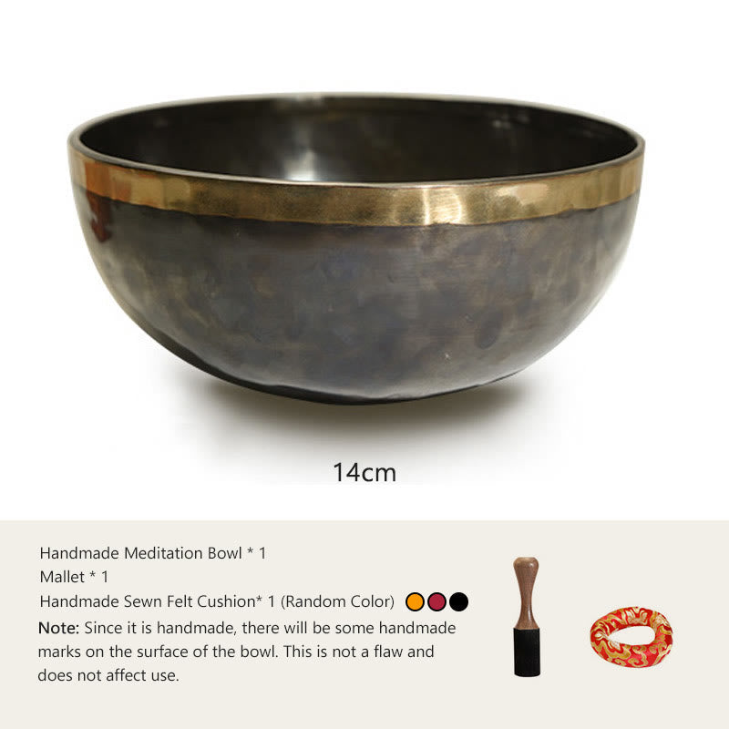 Buddha Stones Juego de cuencos tibetanos nepalíes hechos a mano con un diseño sencillo para sanación y meditación. - 5,51 pulgadas (14 CM) - image 1