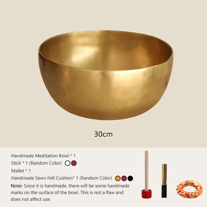 Buddha Stones Cuenco de canto dorado hecho a mano en Nepal. Diseño sencillo para sanación y meditación. Juego de cuencos de sonido. - 11,81 PULGADAS (30 CM) - image 12