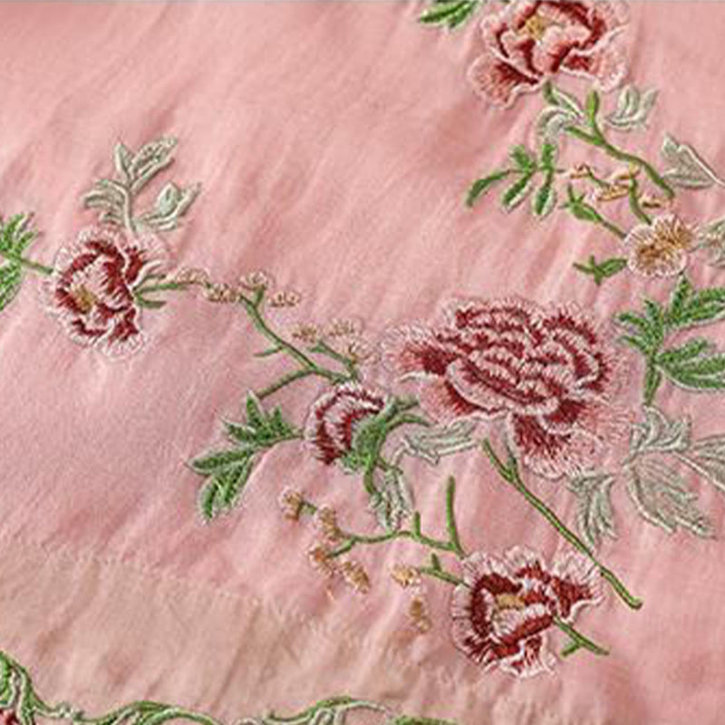 Camisa de lino y algodón para mujer, manga tres cuartos, estilo Buddha Stones de verano, con bordado de flores y botones de rana a juego. - image 7