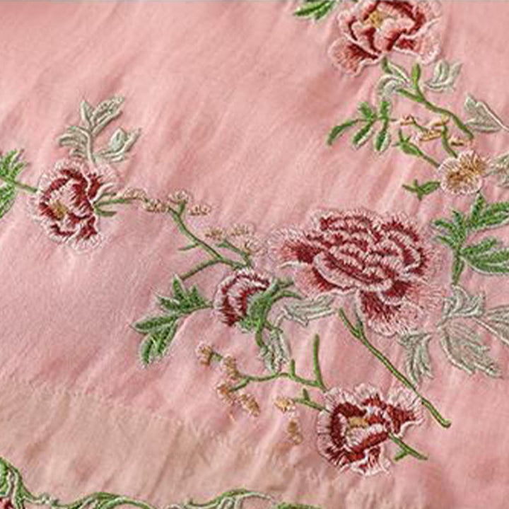 Camisa de lino y algodón para mujer, manga tres cuartos, estilo Buddha Stones de verano, con bordado de flores y botones de rana a juego. - image 7