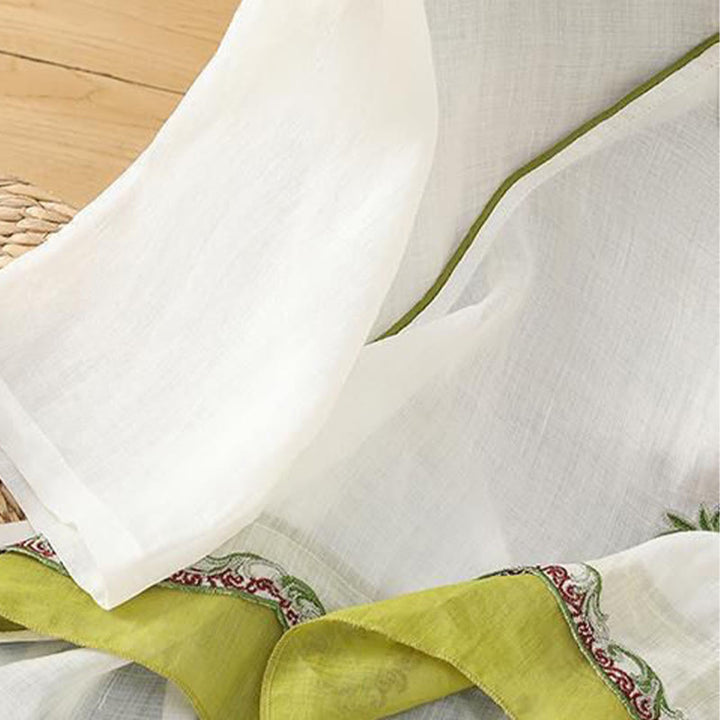 Camisa de lino y algodón para mujer, manga tres cuartos, estilo Buddha Stones de verano, con bordado de flores y botones de rana a juego. - image 2