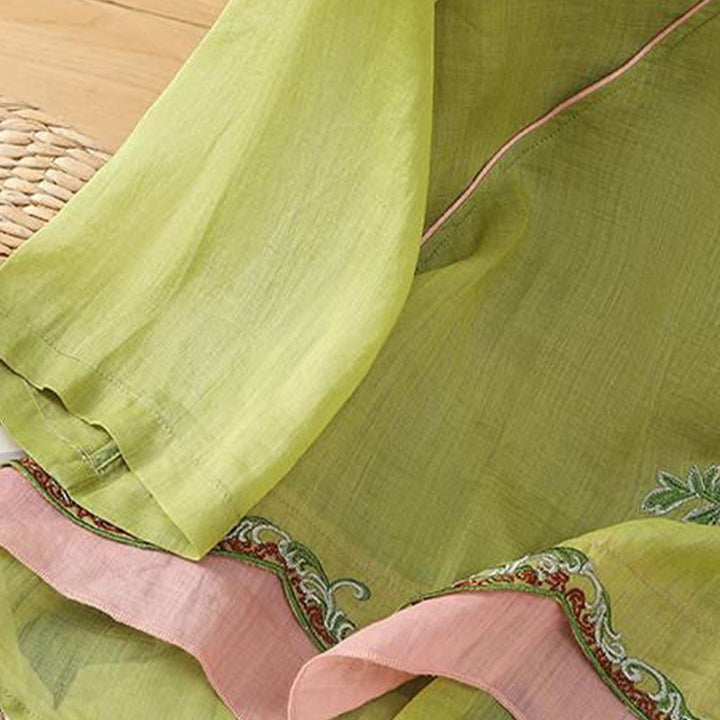 Camisa de lino y algodón para mujer, manga tres cuartos, estilo Buddha Stones de verano, con bordado de flores y botones de rana a juego. - image 15