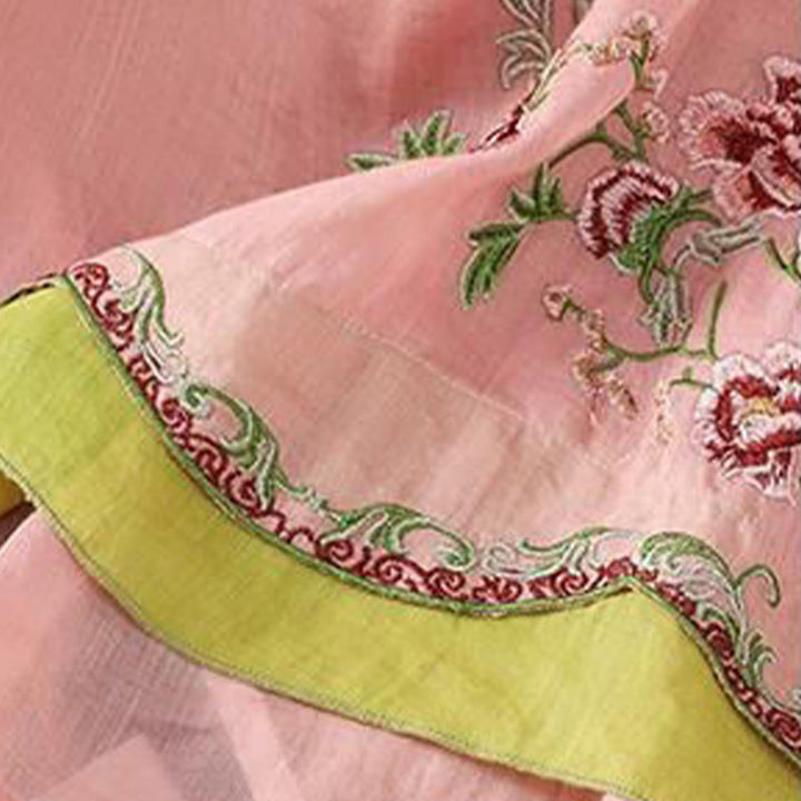 Camisa de lino y algodón para mujer, manga tres cuartos, estilo Buddha Stones de verano, con bordado de flores y botones de rana a juego. - image 11