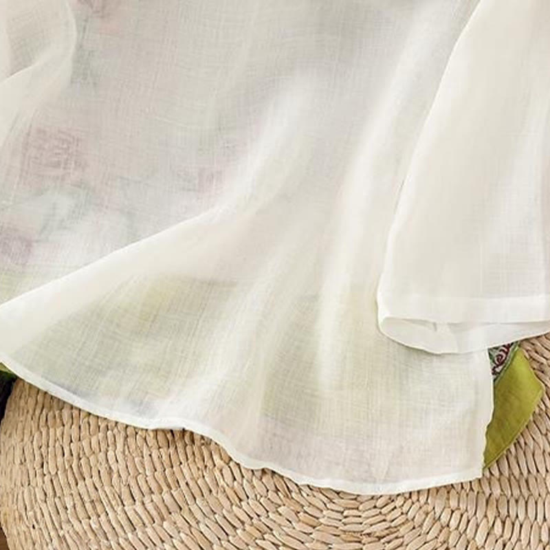 Camisa de lino y algodón para mujer, manga tres cuartos, estilo Buddha Stones de verano, con bordado de flores y botones de rana a juego. - image 3