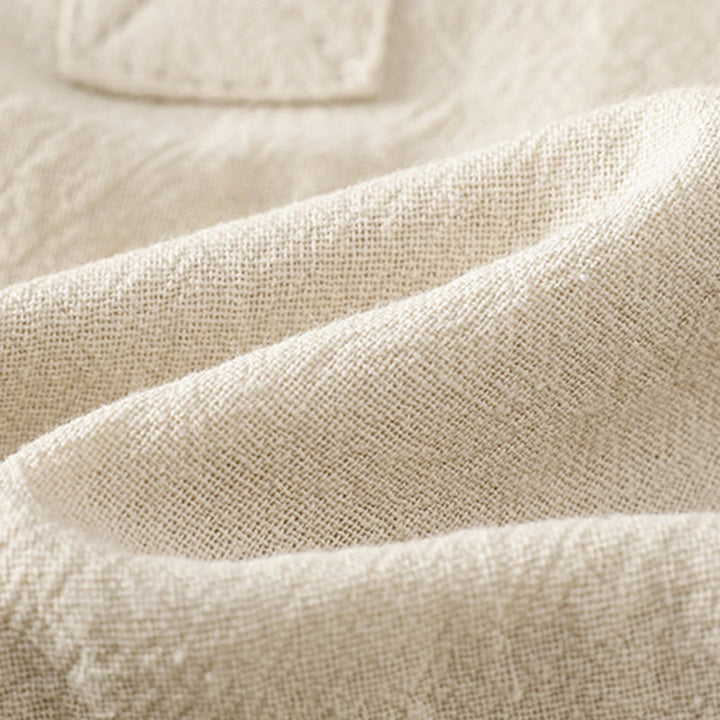 Camisa de lino y algodón de media manga con bolsillo para mujer, diseño sencillo, informal, de verano, con medio botón, de color puro - image 4